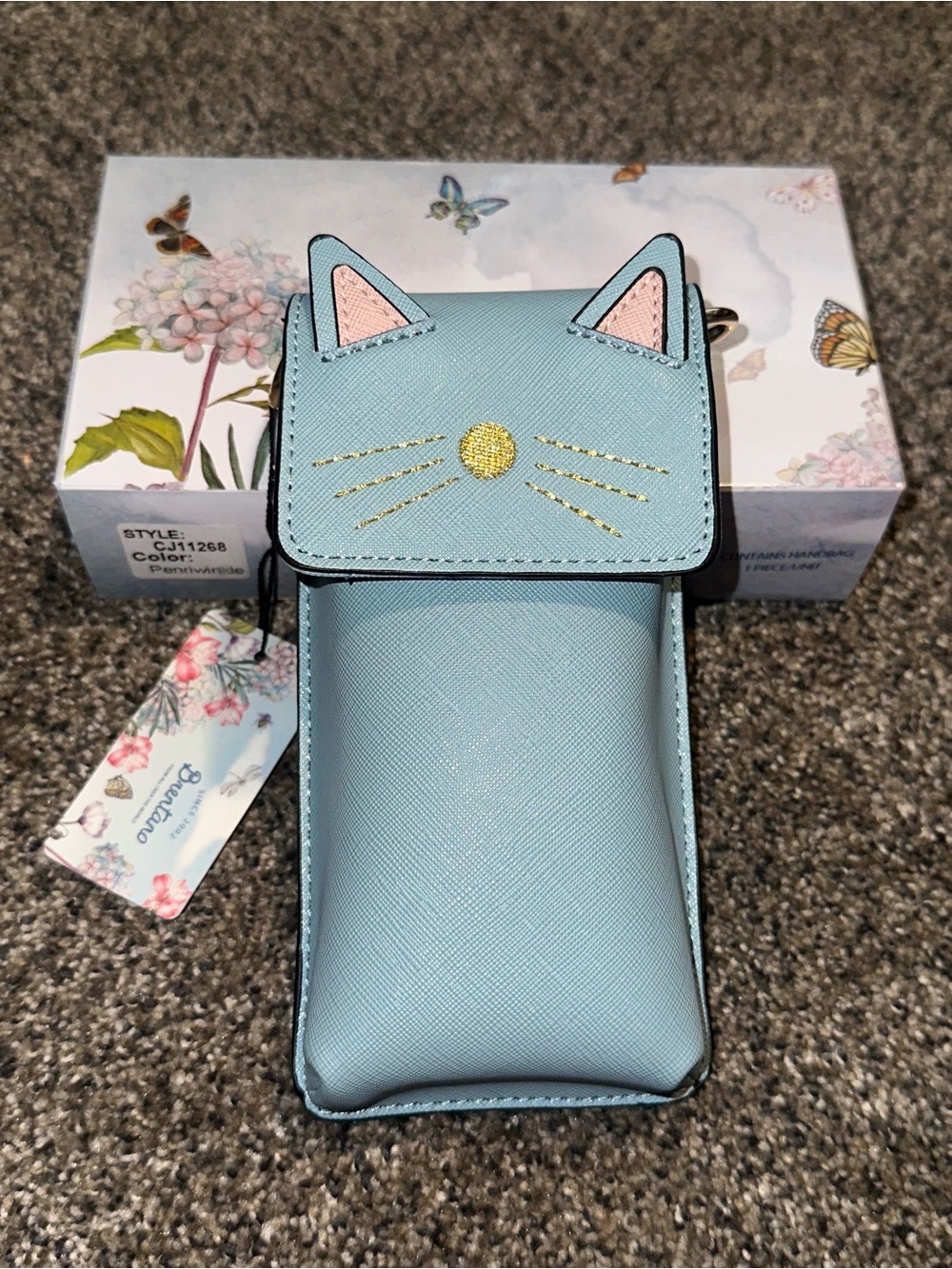 Brentano NEW Blue Cat Face Mini Crossbody Bag Pouch Purse